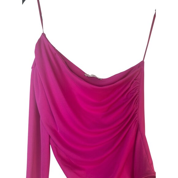 2/$30 ZARA Hot Pink Small Asymmetrical One Shoulder Bodysuit - Picture 8 of 12